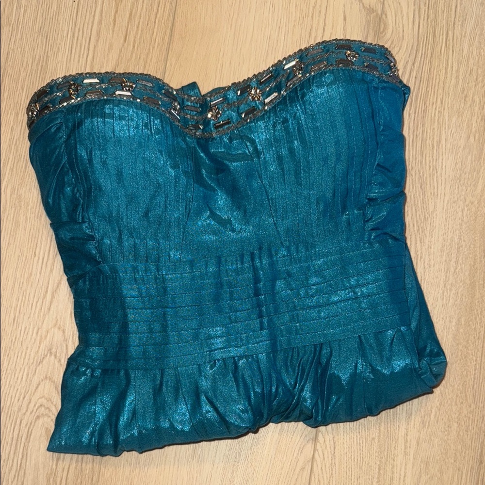 Poetry Teal Strapless Jumpsuit